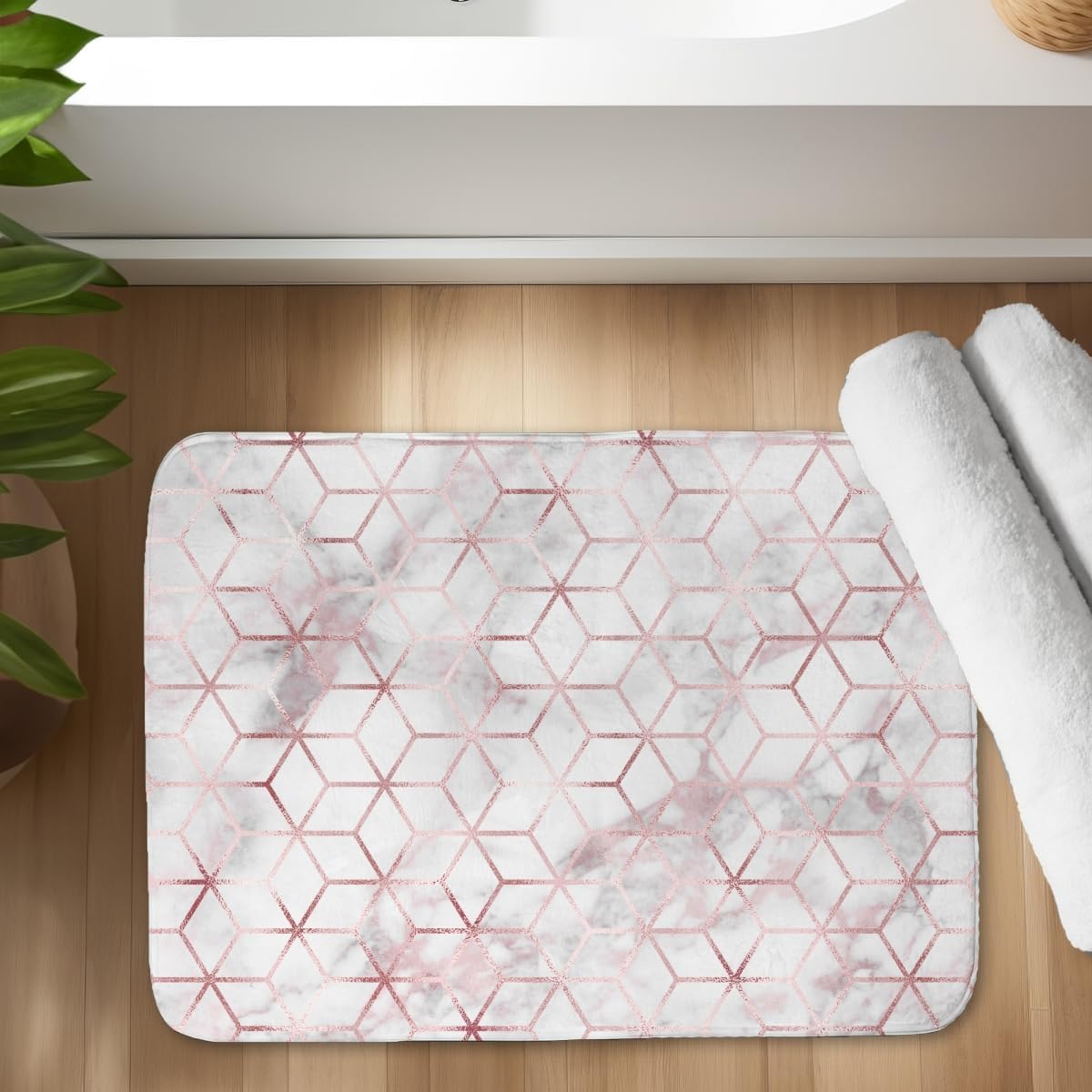 Begin Home Decor C1BM1724TS3EQC 17 x 24 in. Symmetry Pink Bedroom Bath Mat - Stylish Home Decor Accent