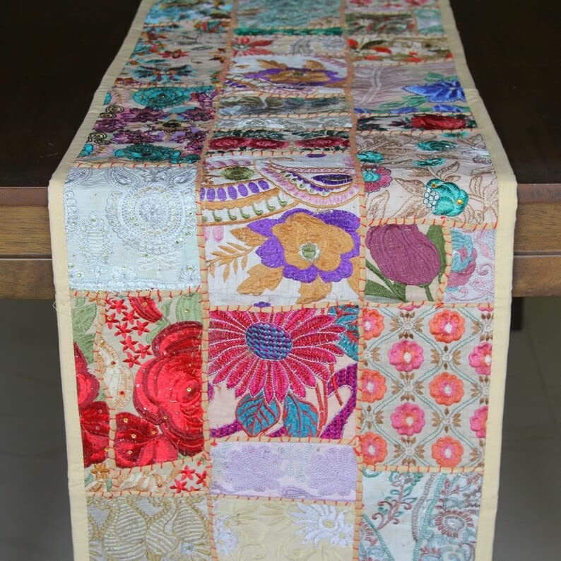 Runner Da Tavola Indiano In Cotone Con Ricamo A Mano, Stile Vintage Bohémien, 50x100 Cm, Colorato, Da Parete O Tavolo - 2