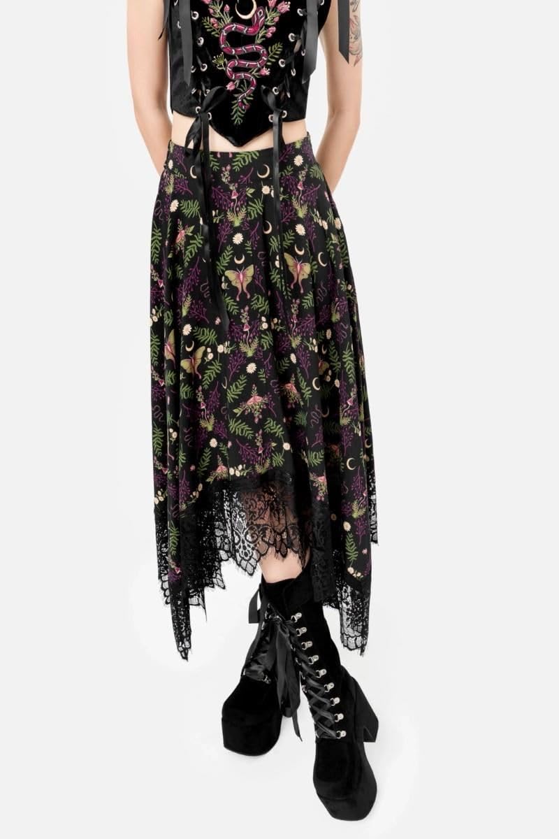 Restyle Gonna Midi Wilderwood con Stampa Botanica Gotica e Pizzo Witchcore