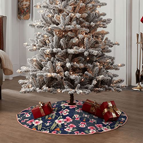 Floral Imitation Linen Christmas Tree Skirt Covered Christmas Tree Skirt Size 30/36/48 Inch Diameter #TOP5