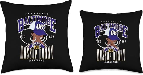 Miniatura 3 de Around the Way Girls Baltimore Area Code 667 667 Area Code Baltimore Maryland Flag Blaq Girl Bmore Pride Throw Pillow, 16x16, Multicolor