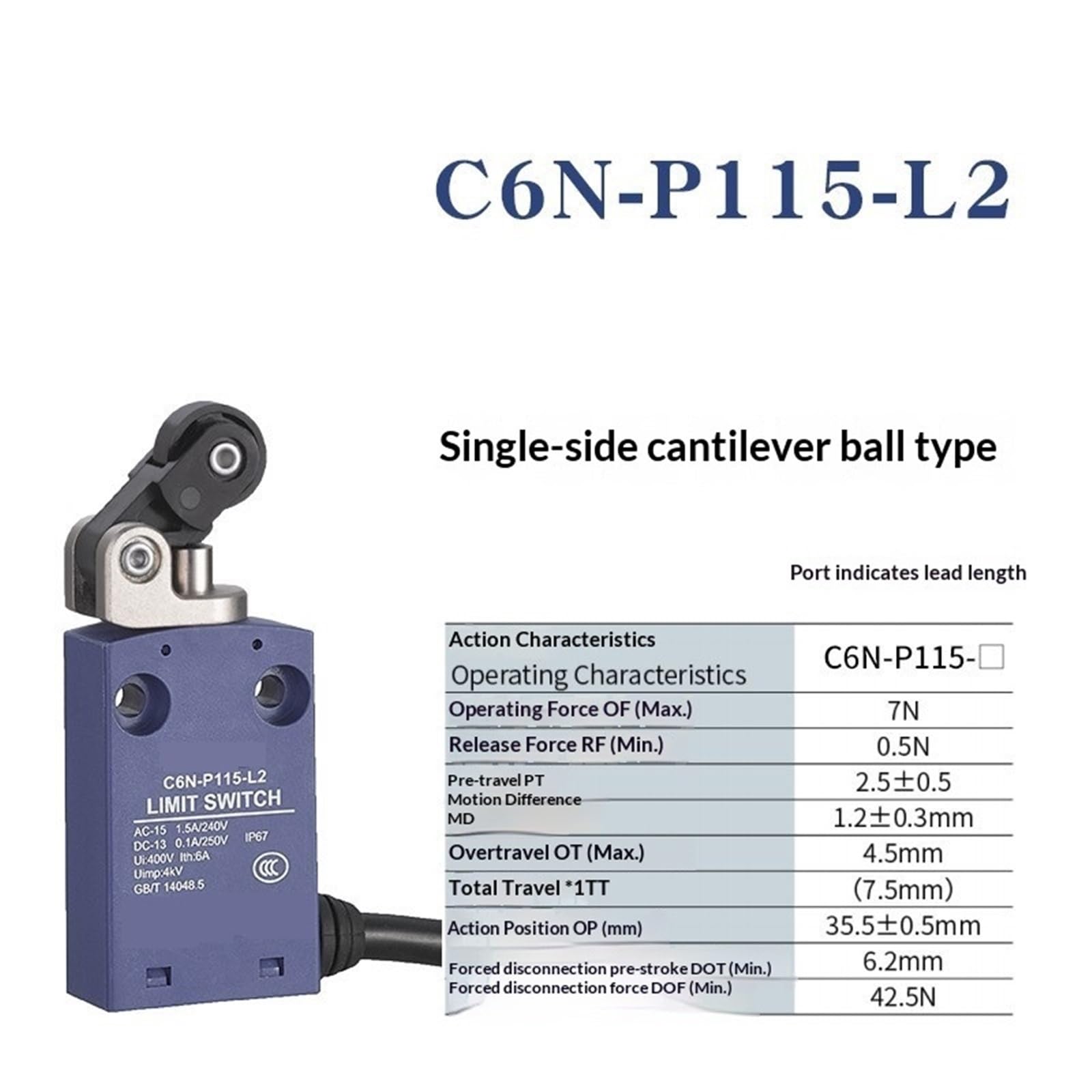 Finecorsa, C6N-P115L2 Finecorsa Impermeabile Auto-ripristinante Lungo 2 Metri(C6N-P115L3)