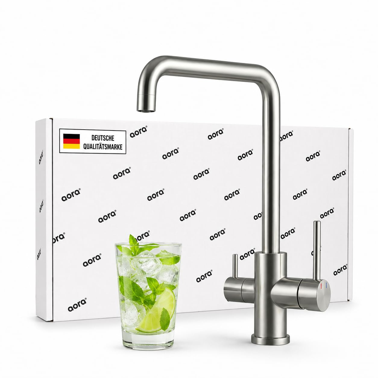 AORA VANTO INOX 3-drożny kran ze stali nierdzewnej, masywny, armatura kuchenna do filtra wody i instalacji osmozy, obracana o 360°, armatura zlewozmywakowa z oddzielnymi przewodami, kran z filtrem