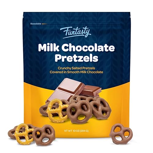 Funtasty Pretzels cubiertos de chocolate con leche, aperitivo crujiente dulce y salado, bolsa de 10 onzas