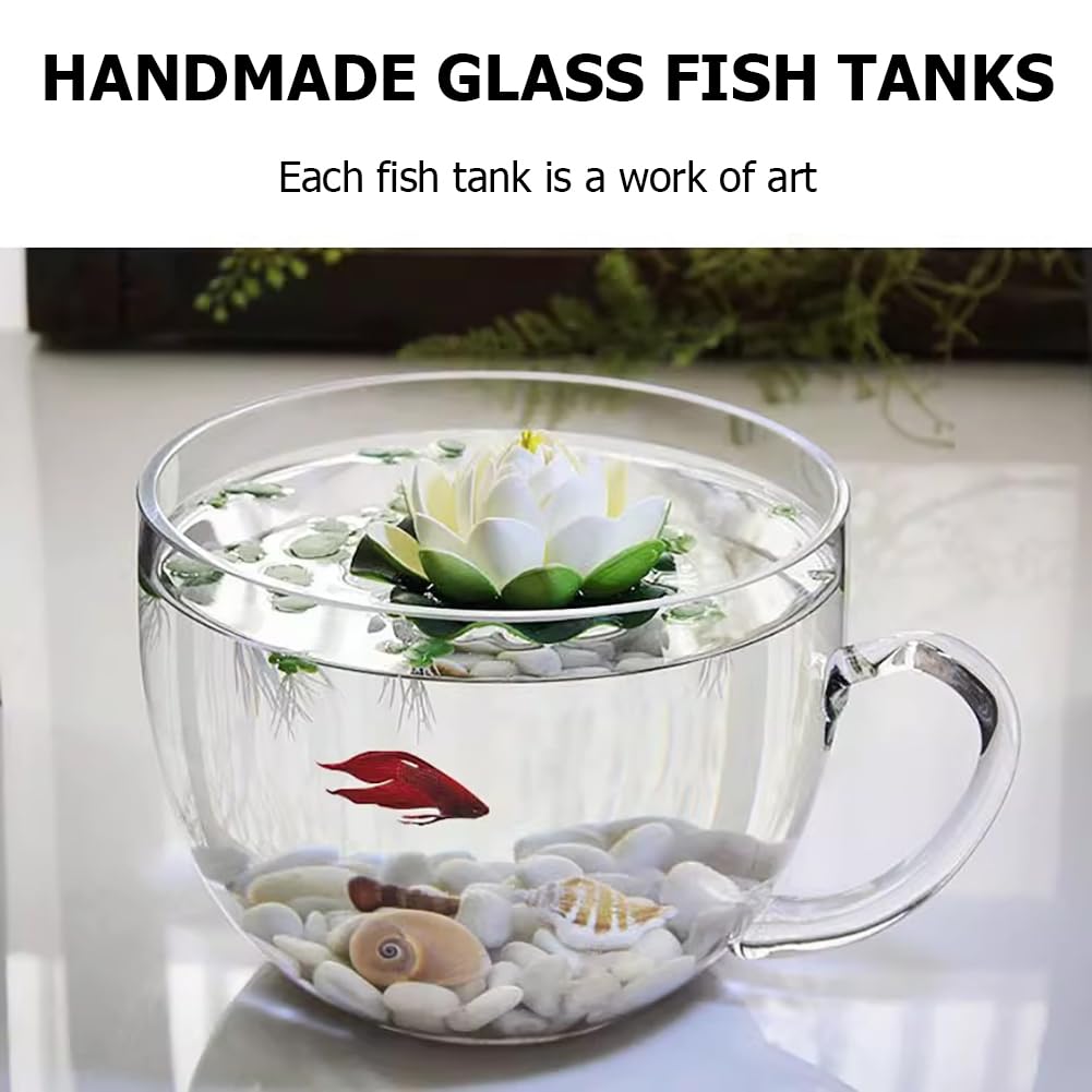 Acquario A Forma di Ciotola da 0,58 Galloni, Vaso per Piante Idroponiche in Vetro Trasparente, Piccolo Acquario con Accessori Decorativi, Ciotola per Pesci Rotonda Multiuso,D