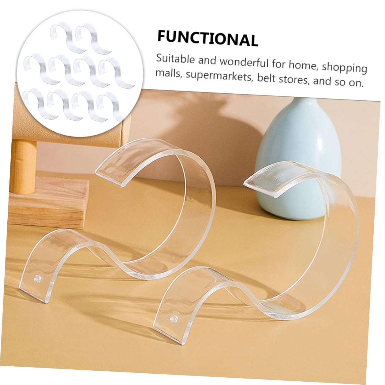 10 Stück Teiliges Transparentes S förmiges Acryl Gürtel Display Regal Langlebiger Gürtelhalter für Einzelhandel und Schrank Flexibler Kratzfester Aufbewahrungsständer für Gürtel