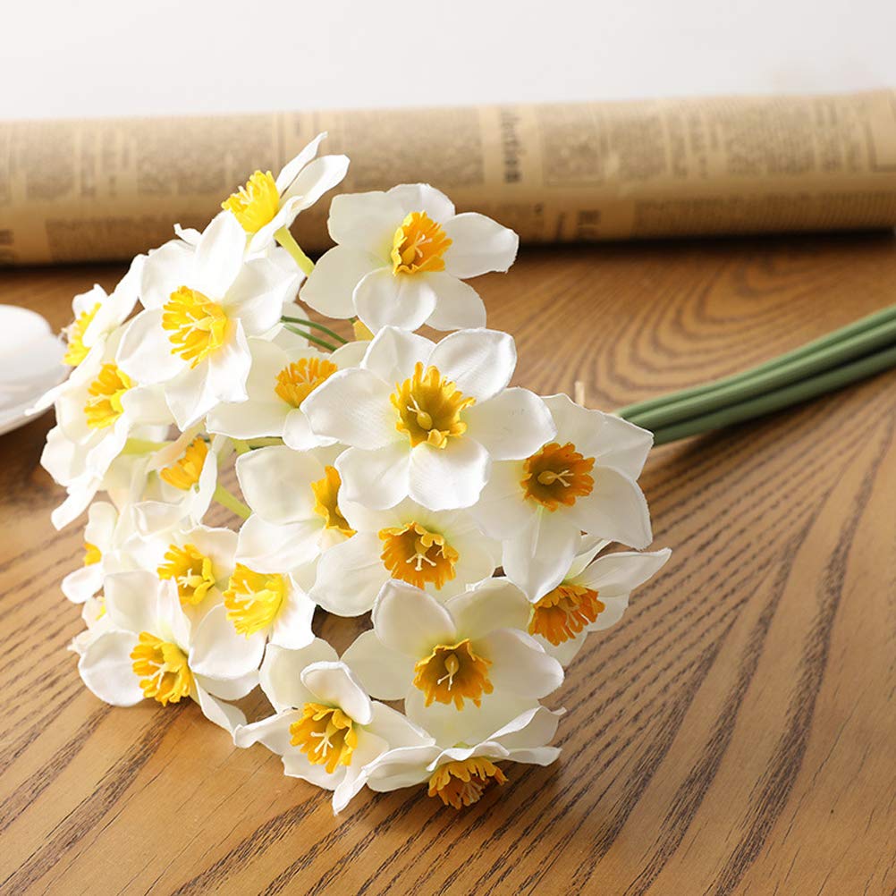 Jonquilles artificielles blanches lot de 6 tiges de fleurs décoratives