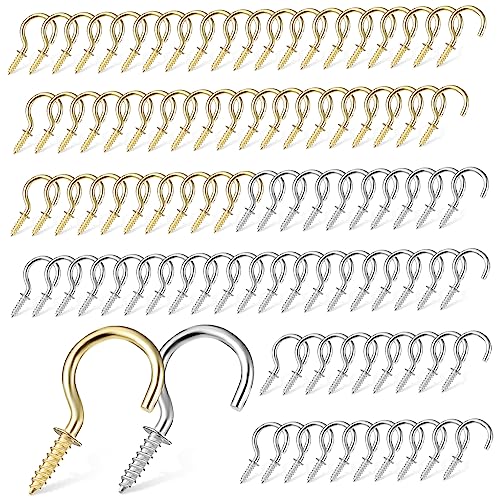 Cabilock 100Pcs Metal Screw in Ceiling Hooks Cup Hooks for Indoor Outdoor Use Easy Installation for Kitchen and Office