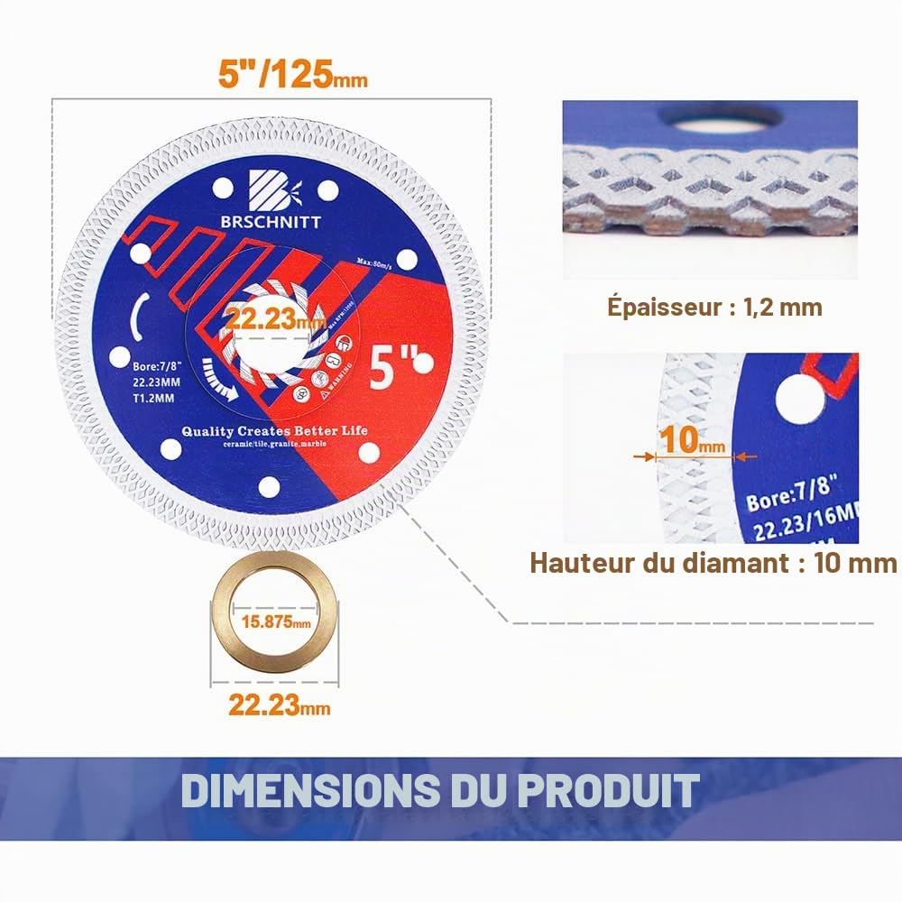 Dimoand Kit de scies cloches diamantées 25/35/40/50/68 mm – Carotteuse pour carrelage en porcelaine, céramique, marbre, granit Disque de coupe 125 mm