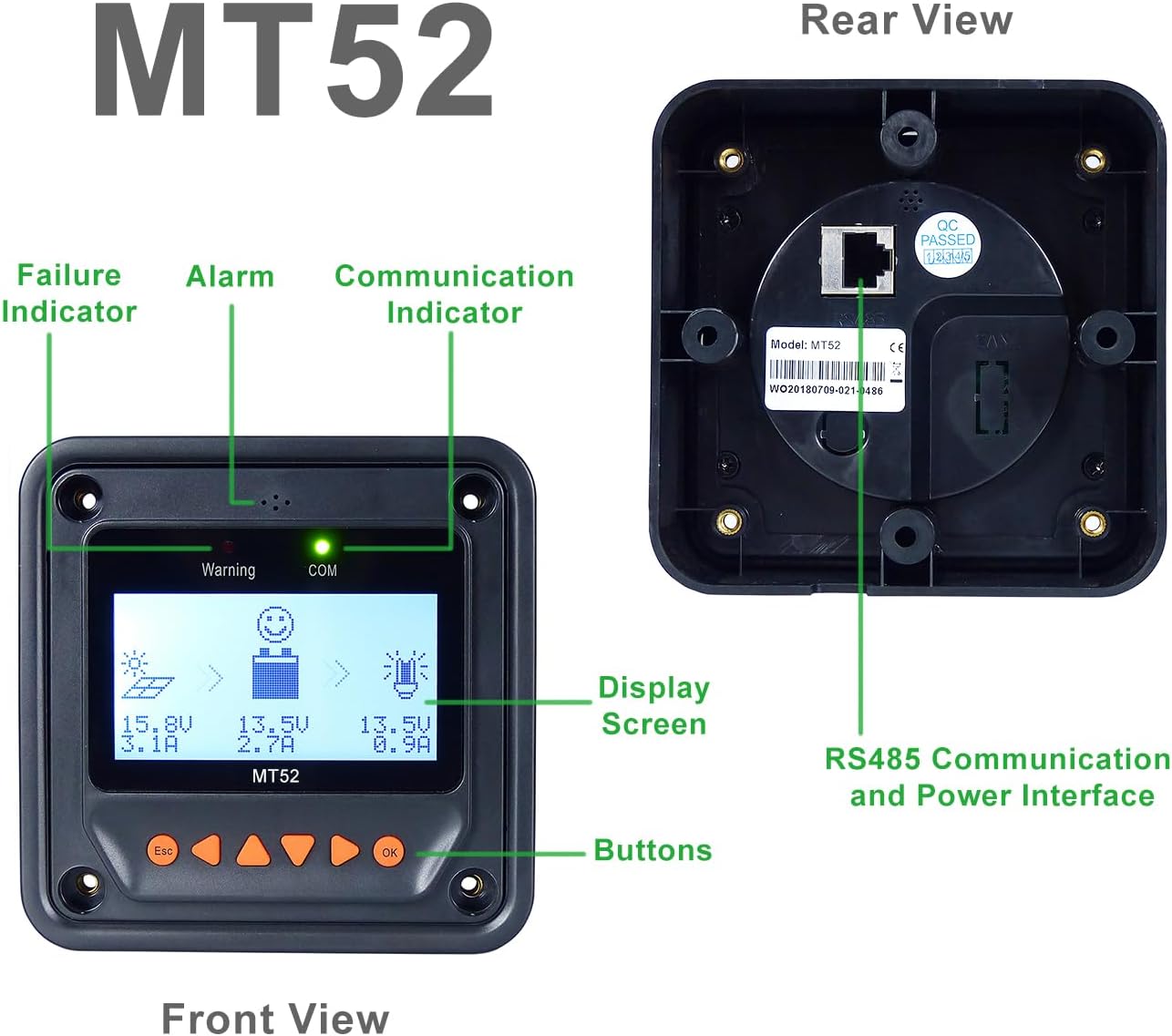 EPEVER 40A MPPT Solar Charge Controller, 12V/24V Auto, Max Input 100V Solar Panel 520W/1040W Regulator for Gel Sealed Flooded AGM Lithium Battery Charging, Negative Grounded(40A+MT50+RTS)