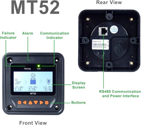 EPEVER 40A MPPT Solar Charge Controller, 12V/24V Auto, Max Input 100V Solar Panel 520W/1040W Regulator for Gel Sealed Flooded AGM Lithium Battery Charging, Negative Grounded(40A+MT50+RTS)