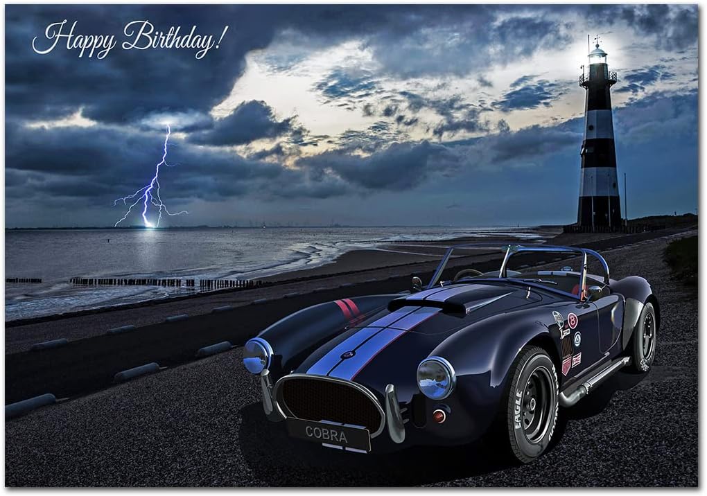 Felicitas Happy Birthday Card - Classic 1962 AC Cobra Sports Car - Unusual Unique Design - Exclusive Vector Artwork - Iconic Cars - Modern Realistic Digital Art - Special Range of Cards