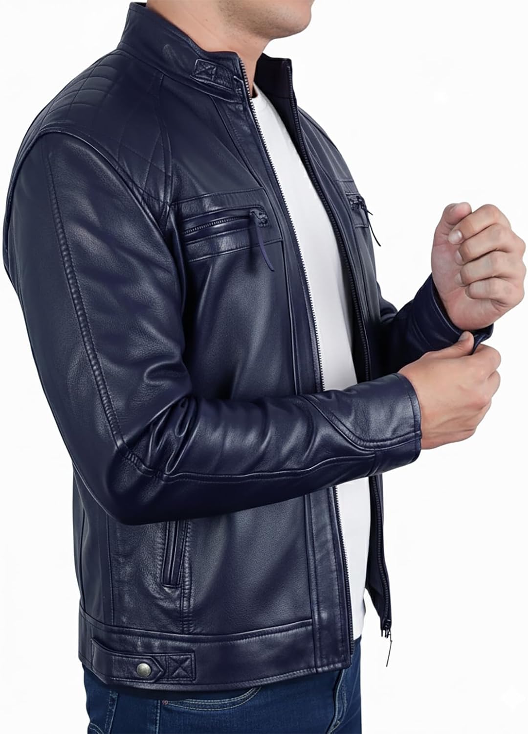 Mens Leather Jacket - Quilted Fashion Real Lambskin Biker Jacket Men - Image 2