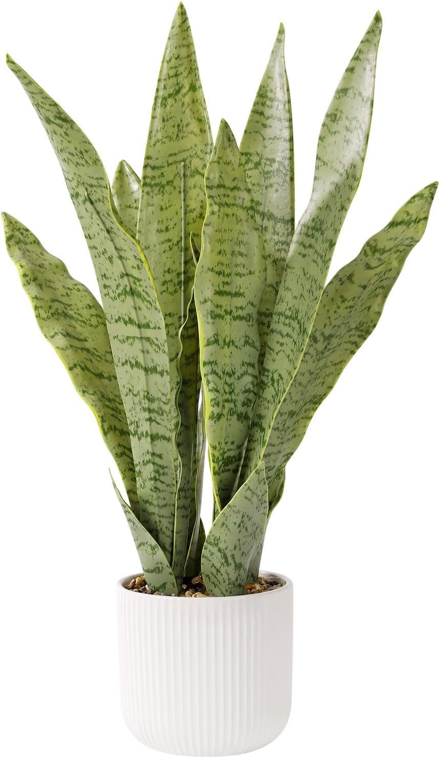 Artificial Realistic Snake Plant 21.5" with White Pot Fake Snake Plants Sansevieria Greenery Faux Snake Plant for Home Office Living Room Housewarming Gifts Indoor Decor-LightGreen