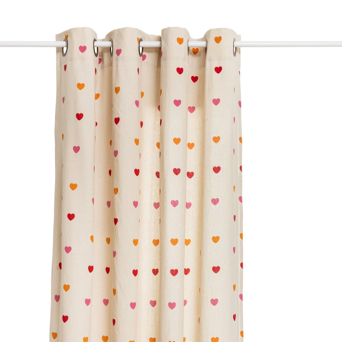 Rideau en Coton Beige imprimé Coeur 140 x 260 cm - Atmosphera