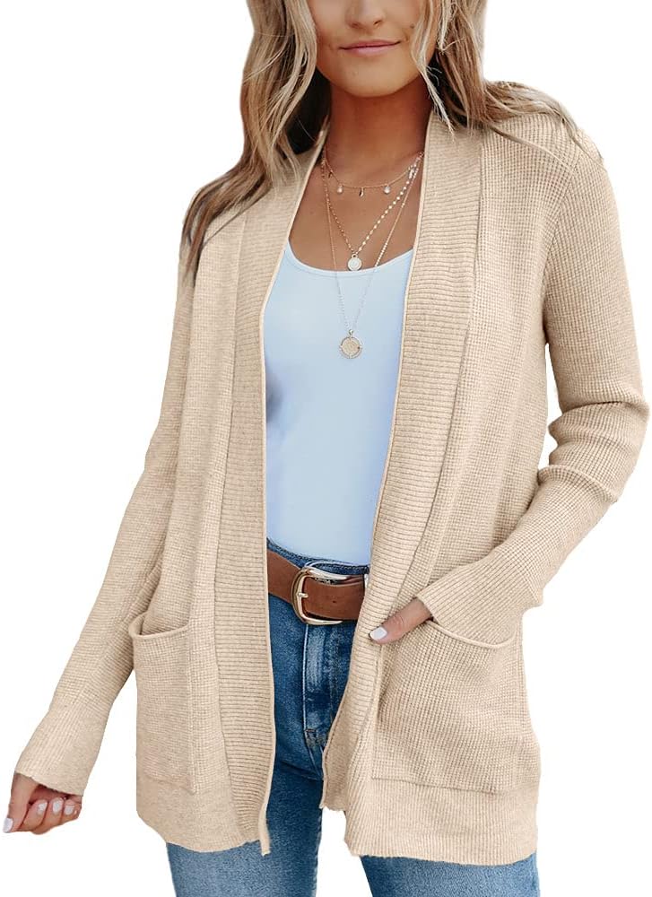 imesrun Womens Open Front Cardigans Casual Long Sleeve Classic Knit Sweater Outerwear with Pockets - Image 2