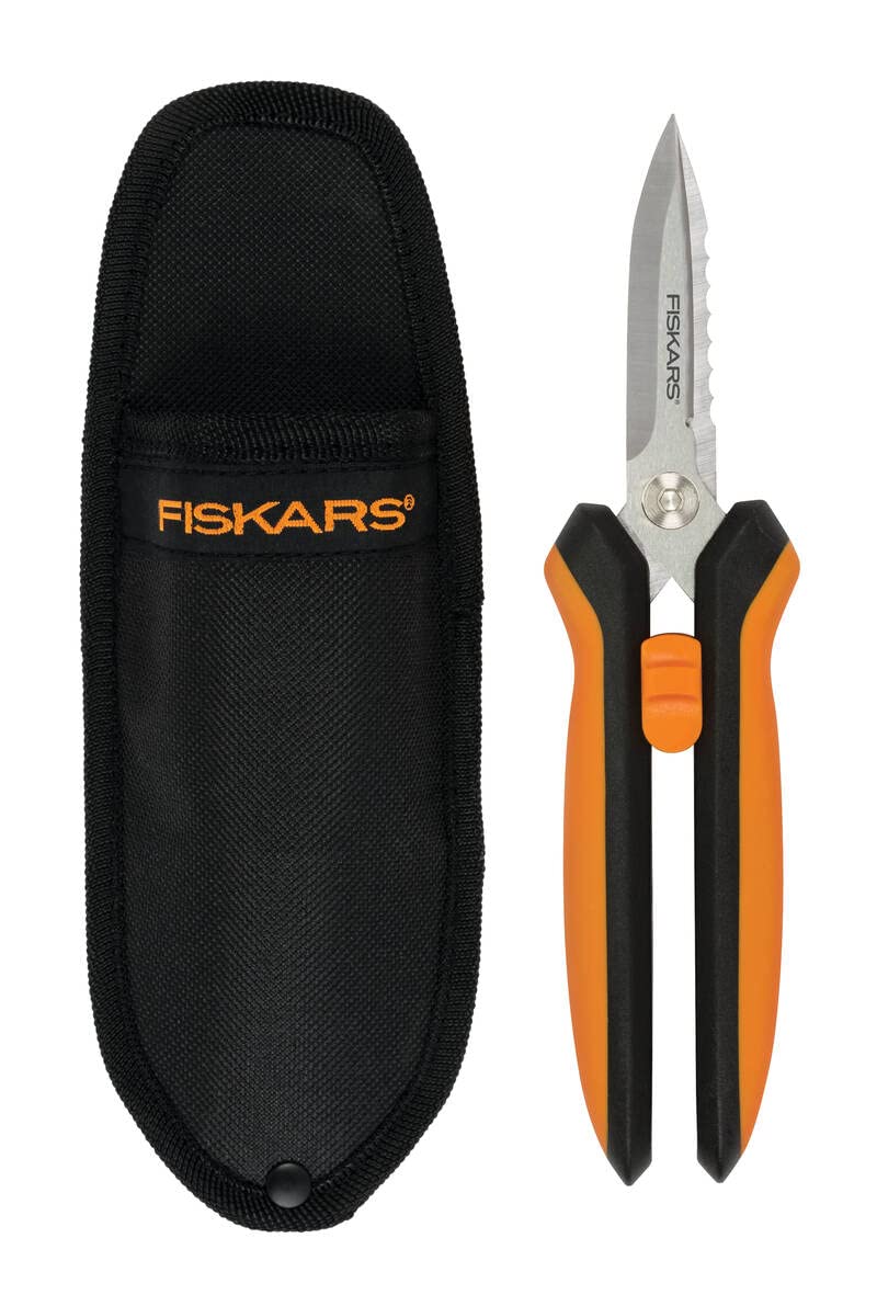 Fiskars multi-purpose secateurs, length: 20.6 cm, stainless steel blades/plastic handles, black/orange, Solid, SP-320, 1063328