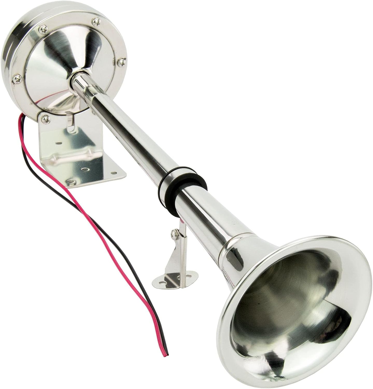 Single Electric Horn,12V 120 DB Stainless Steel 16-1/8 inch Low Marine Boat Horn Single-Tube Trumpet for Boat Ship Train car Vans Yacht Etc(Single Trumpet)
