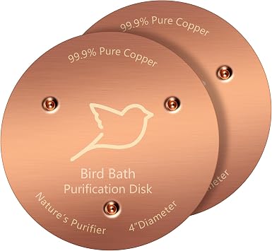 NNG 2 Pack Bird Bath Copper Disk,1mm Thick Reinforced 99.9% Pure Copper Bird Bath Purification Disk with Triple-Point Support,Physical Safe Water Cleaner for Outdoor Birdbaths Bowls,All-Season Use