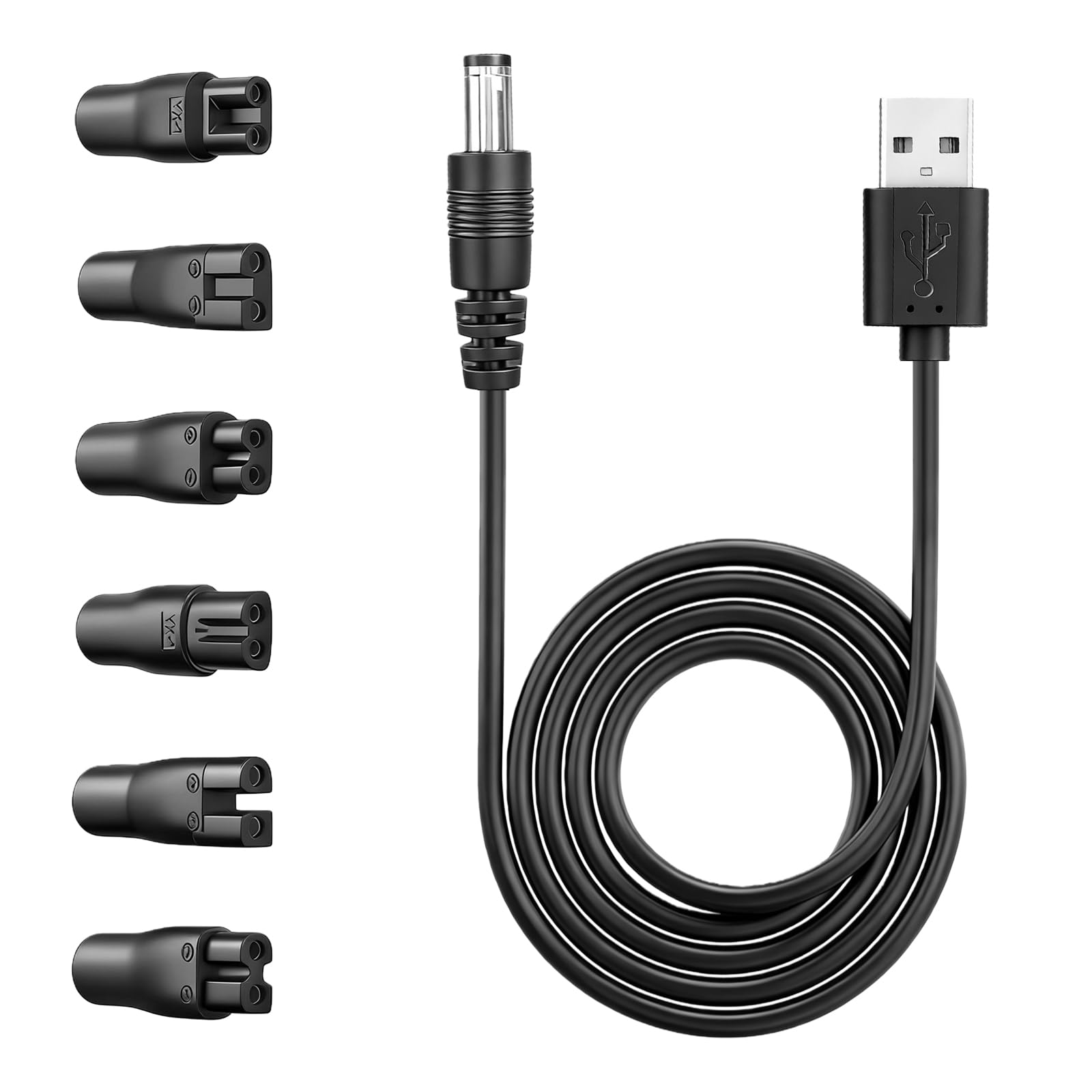 Flintronic Uniwersalny przewód USB, kabel ładujący 5V z 6 złączami, zasilacz ładowarka do Philips Norelco 7000/5000/3000/QT/QS/AT/PT/QG/BG/HQ/RQ/XL/XLCC/X/HS/QC Seria, kabel do golarki