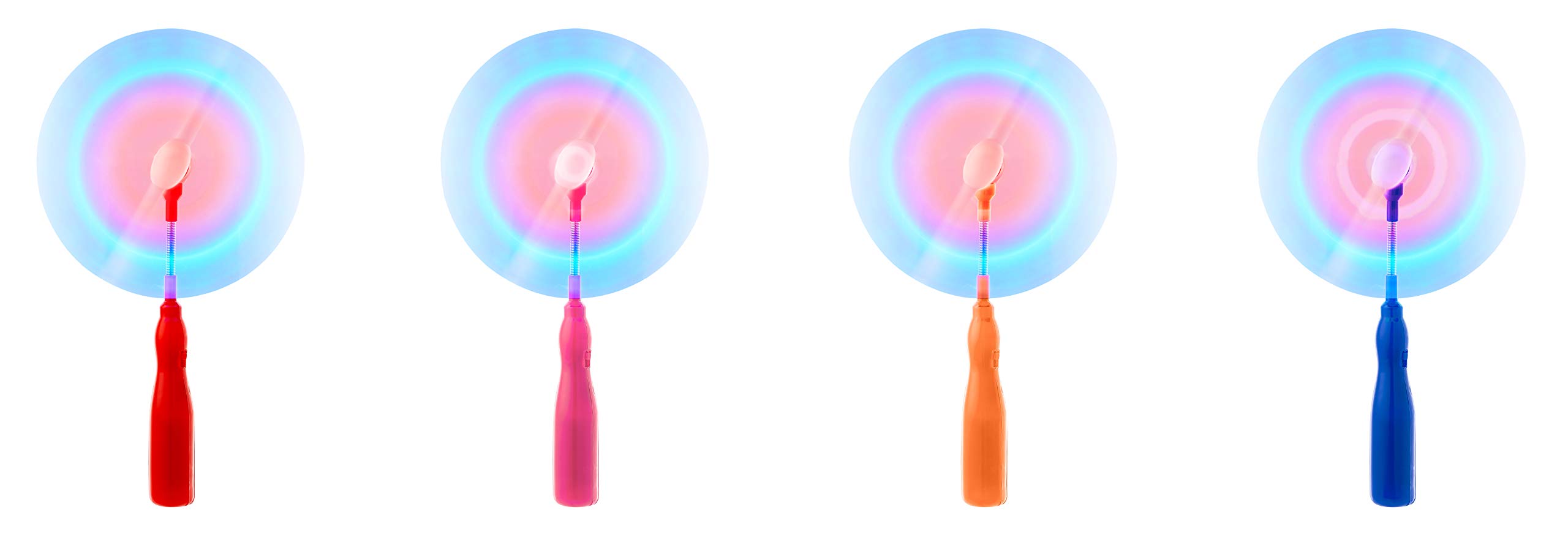 Pack of 4 1 Blue 1 Pink 1 Orange 1 Red LED Swivel Fan Wand LED Windmill Spinners Light Up Flashing Spinning Swivel Fan Light Childrens Windmill Spinning Toy Party Gifts Favours Kids Light Up