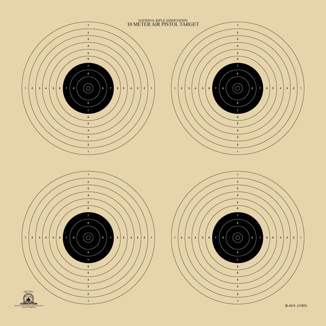 10 Meter Shooting Target - Official NRA B 40/4 - Air Pistol - Rifles - Pistols, BB Guns - Paper Target- 4 Bullseye - (100)