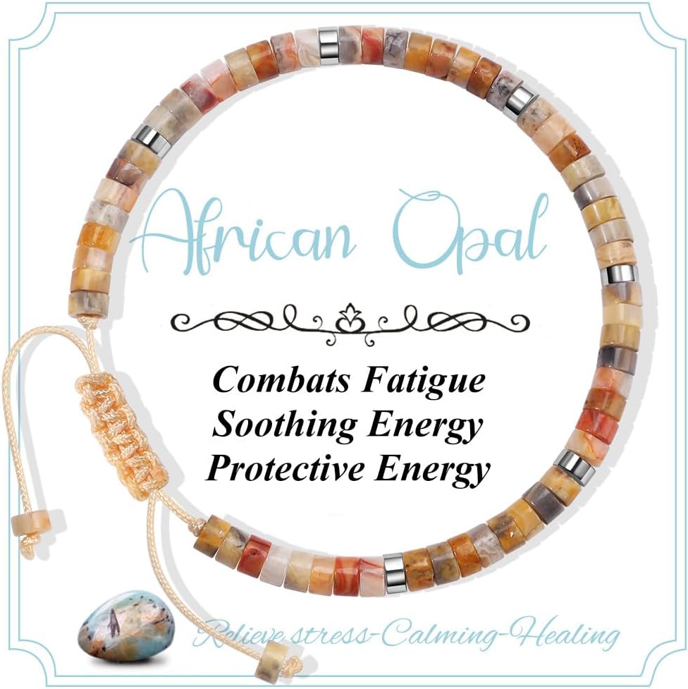 CASDAN Natural Crystal Beaded Bracelet for Women Natural Stone Adjustable Braided Rope Bracelets Spiritual Bracelet Inspirational Gifts