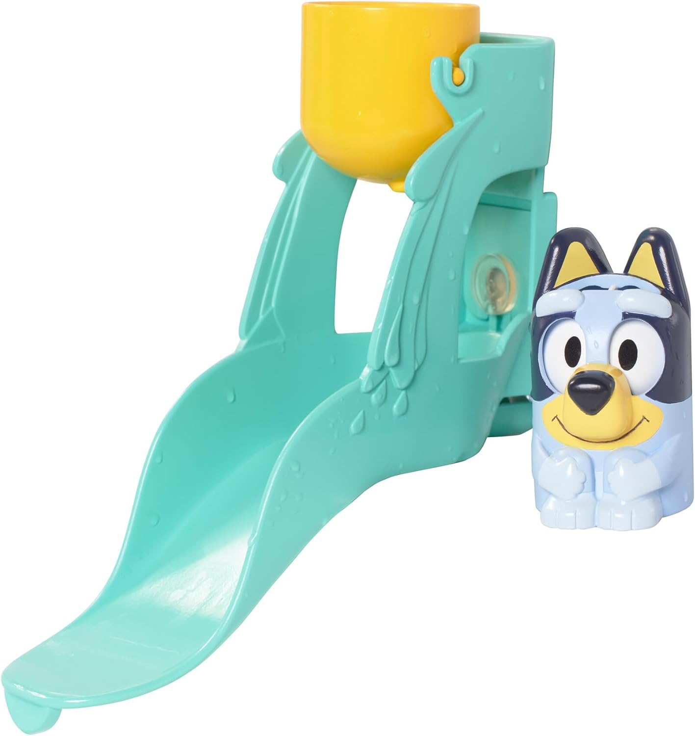 TOMY Toomies Bluey Water Slide Bath Toy with Suction Cup, Clip-On Bucket & Figure - Interactive Toddler Fun Ages 18M+