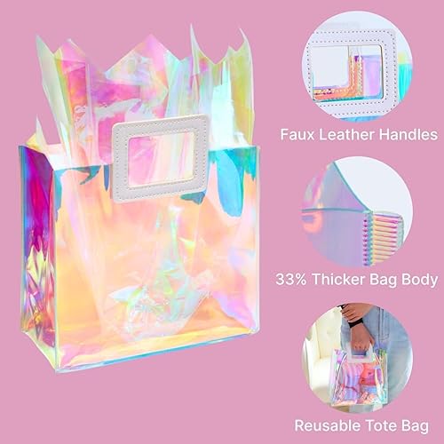 Miniatura 123 de Bolsa de regalo holográfica con papel de seda, reutilizable, bolsa de regalo de cumpleaños para mujeres y niñas, iridiscente, despedida de soltera