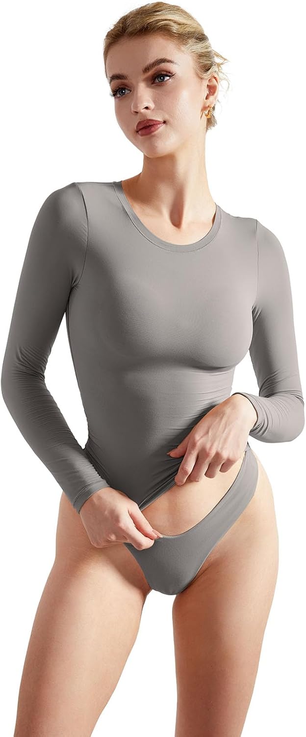 SUUKSESS Women Double Lined Fitted Basic T Shirts Crew Neck Long Sleeve Crop Top - Image 3