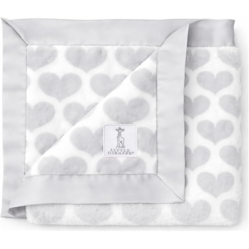 Little Giraffe Luxe Baby Blanket – 29x35” Satin Trim, Heart Army Silver | Ultra-Soft, Hypoallergenic Stroller & Nursery Blanket | Perfect for Newborns & Toddlers