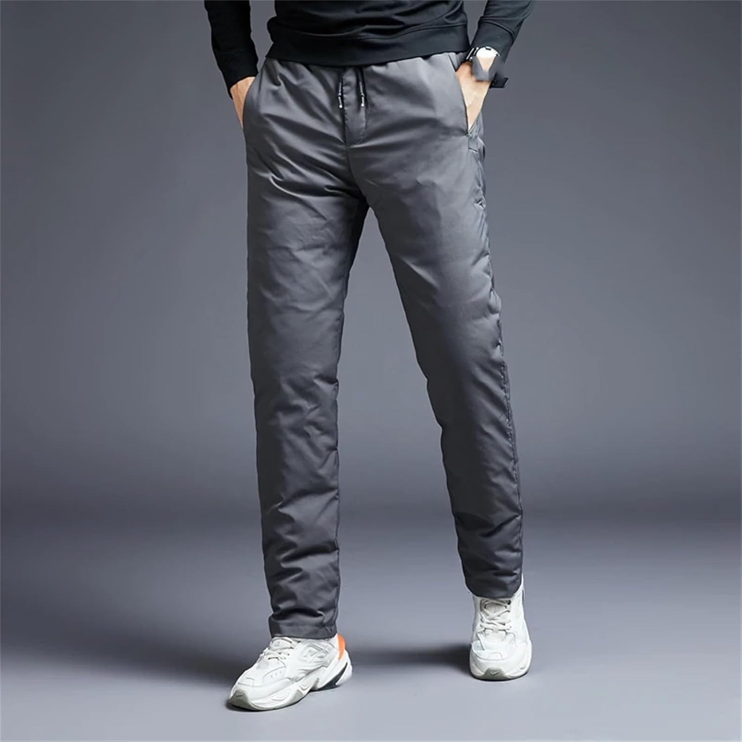 Mens Winter White Duck Down Pants Thick Warm Snow Pants Down Padded Trousers