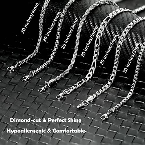 Olarcu Mens Necklaces, 6 Pcs Men‘s Stainless Steel Chain Necklace Jewelry Set Gift For Men Women, 22 Inches #TOP1