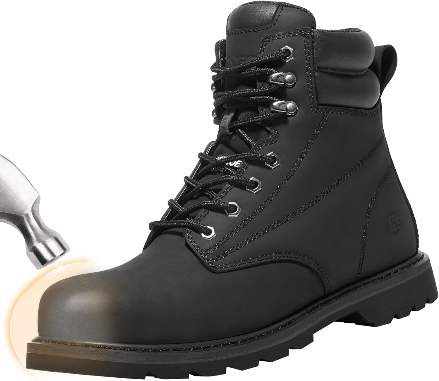 NINGO Steel Toe Work Boots for Men, Waterproof Comfortable Leather Industrial & Construction Boots, Oil & Slip Resistance Safety Shoes with EH Protection, for Outdoor Factories Warehouses Farms