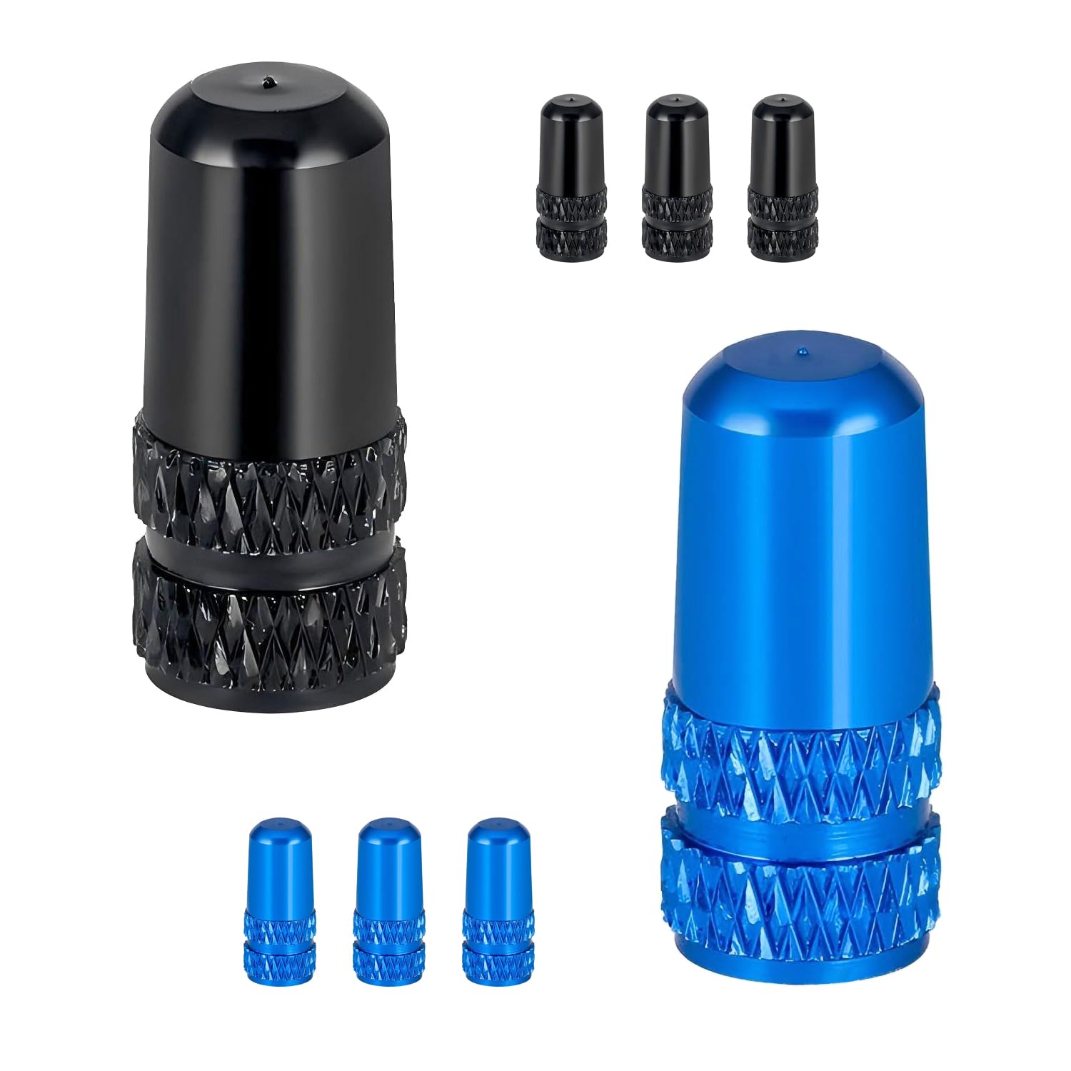 Qrity 8 Pcs Bike Valve Stem Caps, Bicycle Presta Valve Caps, Aluminum Alloy, Valve Dust Caps for Road and Mountain Bikes, Black and Blue