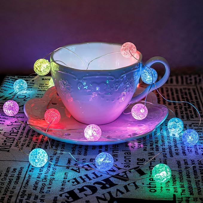 zhonghua Globe String Lights, 5M 50LED Crystal Crackle Ball Lights Crack Bead String Lights Indoor String Lights Silver Wire USB (Multicolor)