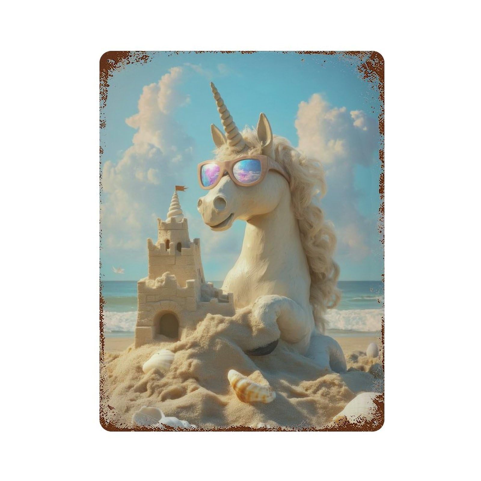 Garage Style Unicorn Beach Day Rusty Metal Tin Sign 15.7"x11.8", Farmhouse Wall Decor for Bar And Workshop