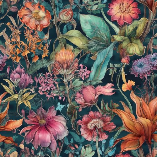 HelloWall 17.5x393 Dark Moody Floral Peel and Stick Wallpaper Dark