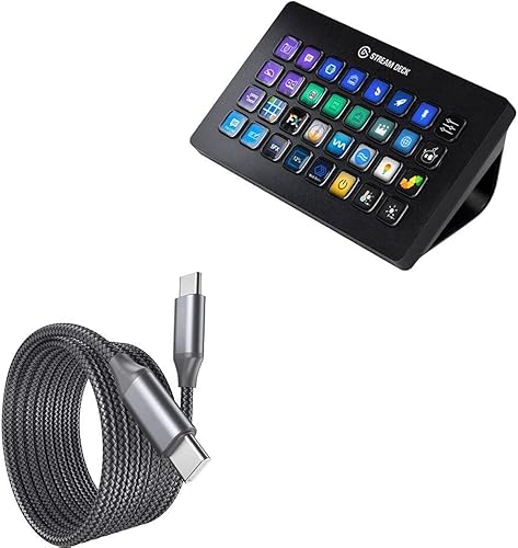 BoxWave Cable compatible con Elgato Stream Deck XL - Cable DirectSync PD (10 pies) - USB-C a USB-C (100 W), aleación de nailon trenzado tipo C larga