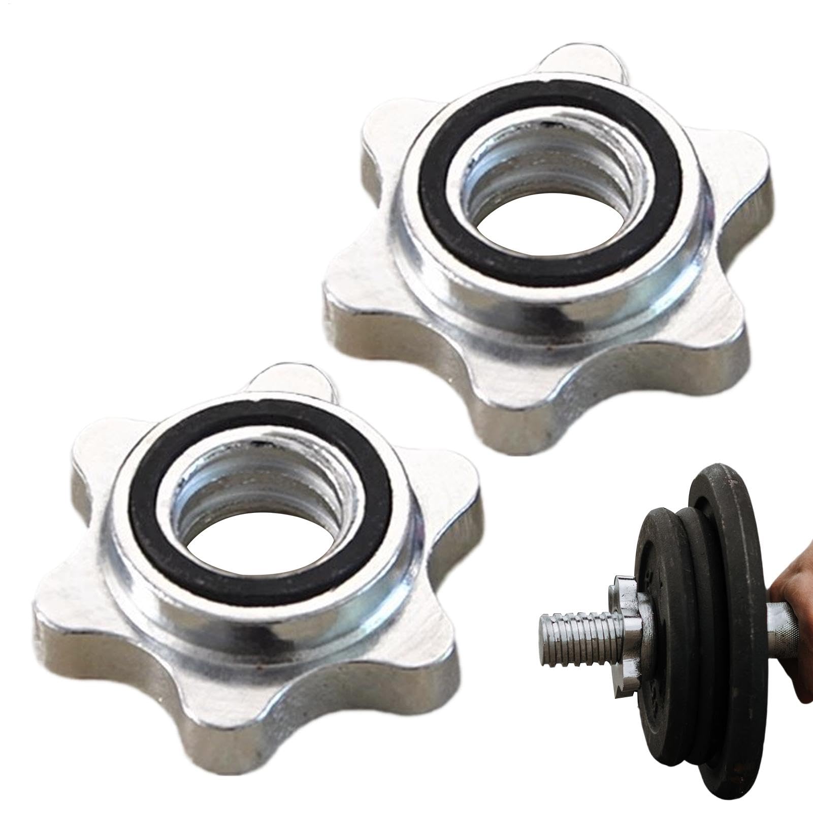 Lot de 2 colliers de serrage pour haltères avec écrou hexagonal pour haltères, capuchons d'haltères en fonte, remplacement de pince à vis pour levage