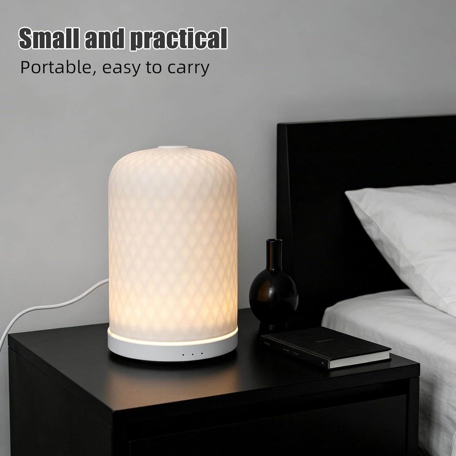 Ceramic Aroma Diffuser: Decorative Essential Oil Diffuser with 7 Changing LED Atmosphere Light - Mini Water Humidifier for Bathroom and Dorm Room