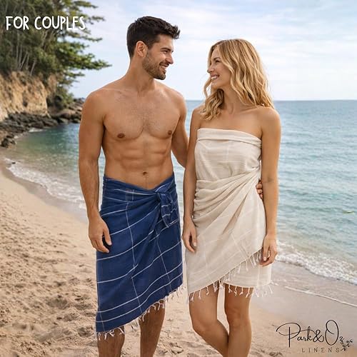 Miniatura 9 de PARK&OZ - Toallas ligeras de algodón turco (2 unidades) Prelavadas Absorbentes y de secado rápido Sin arena De gran tamaño Toallas