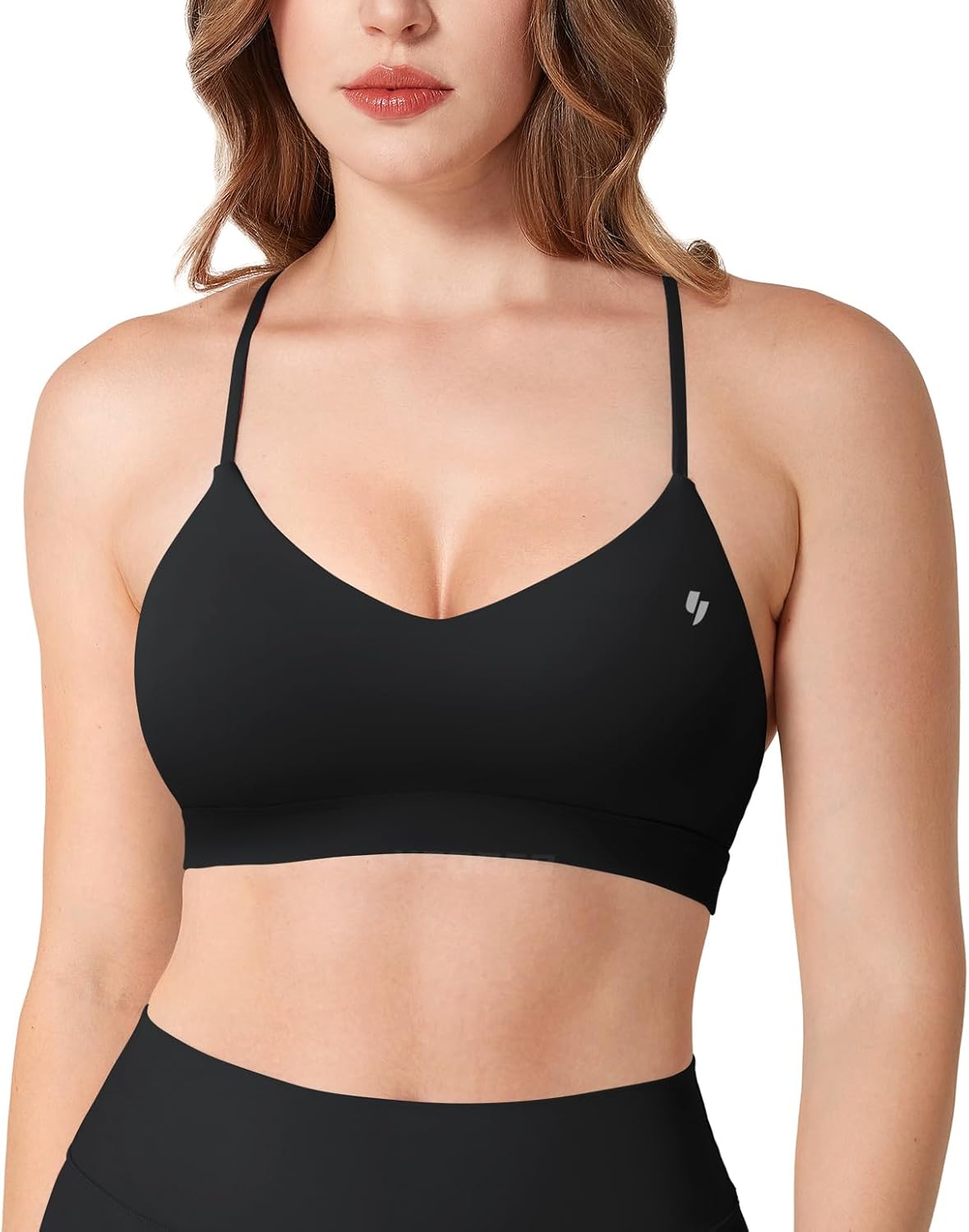 YEOREO Yaciny Y Back Sports Bras for Women Workout Strappy Bra V Neck Padded Spaghetti Straps Gym Yoga Tops