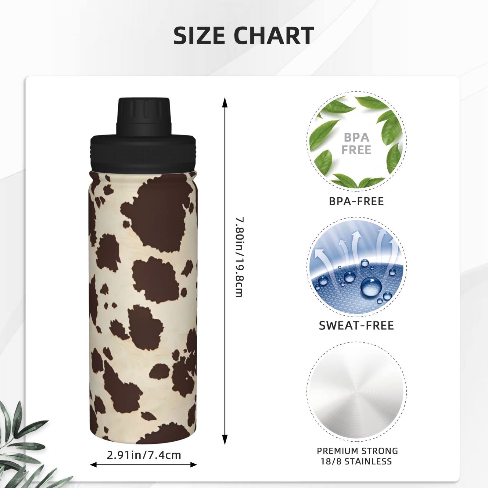 Sport-Trinkflasche aus braunem Rindsleder, 530 ml, isolierte Edelstahl, auslaufsichere Wasserflasche für Reisen, Fitnessstudio, Büro