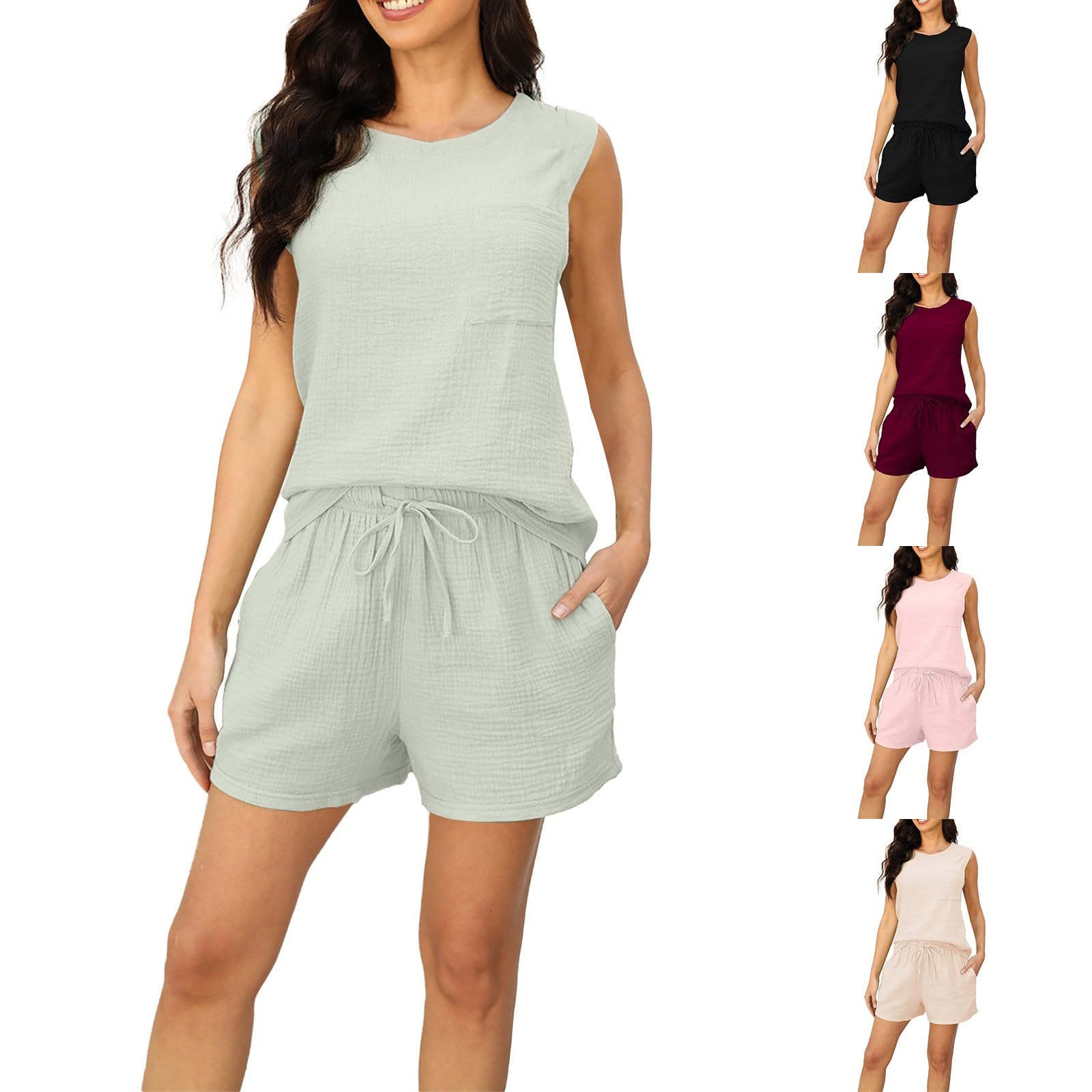 Conjunto de lino de mujer de dos piezas cómodo para vacaciones y playa 8