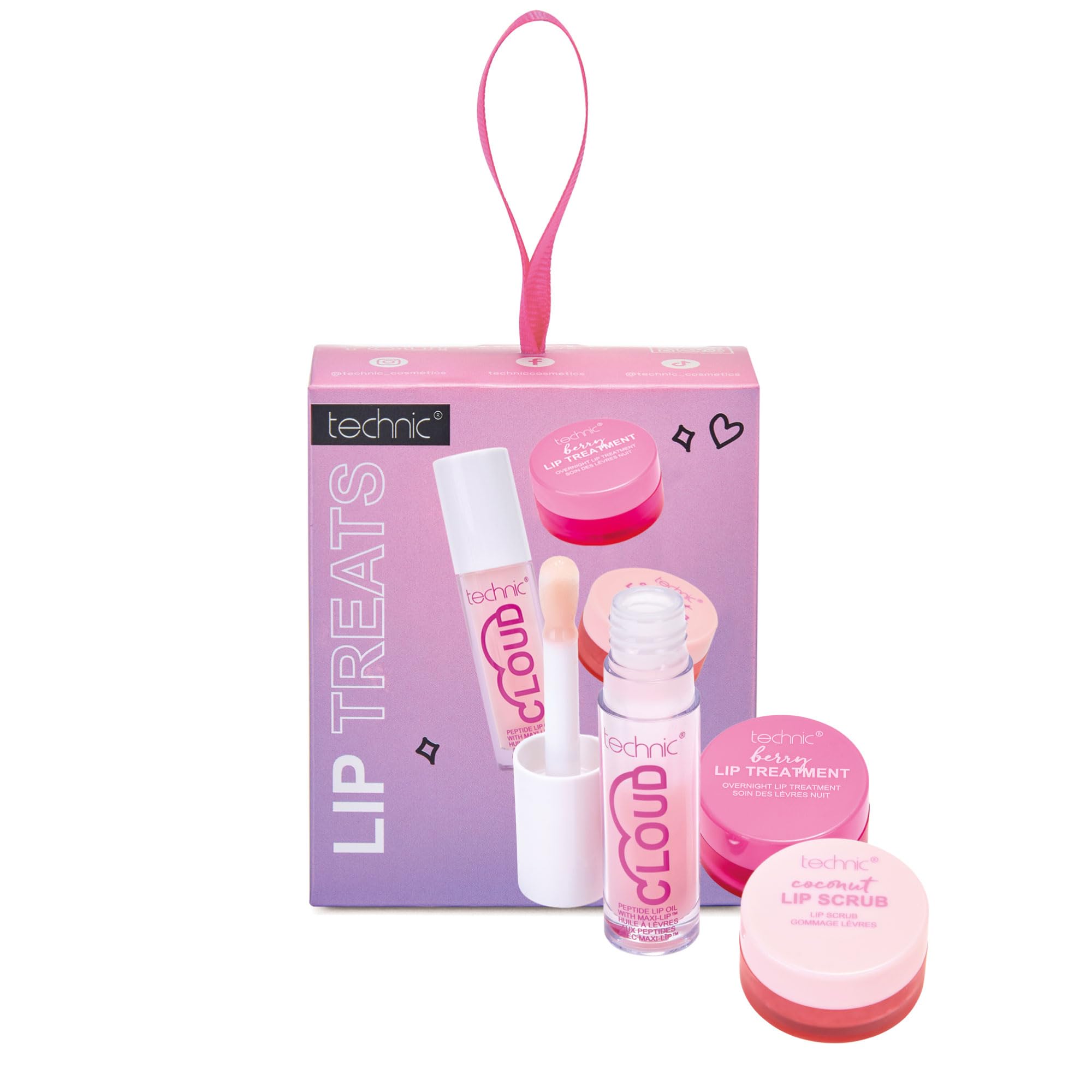 Technic Lip Treats 3-Piece Set - Exfoliate, Nourish & Hydrate for the Perfect Pout, Pink