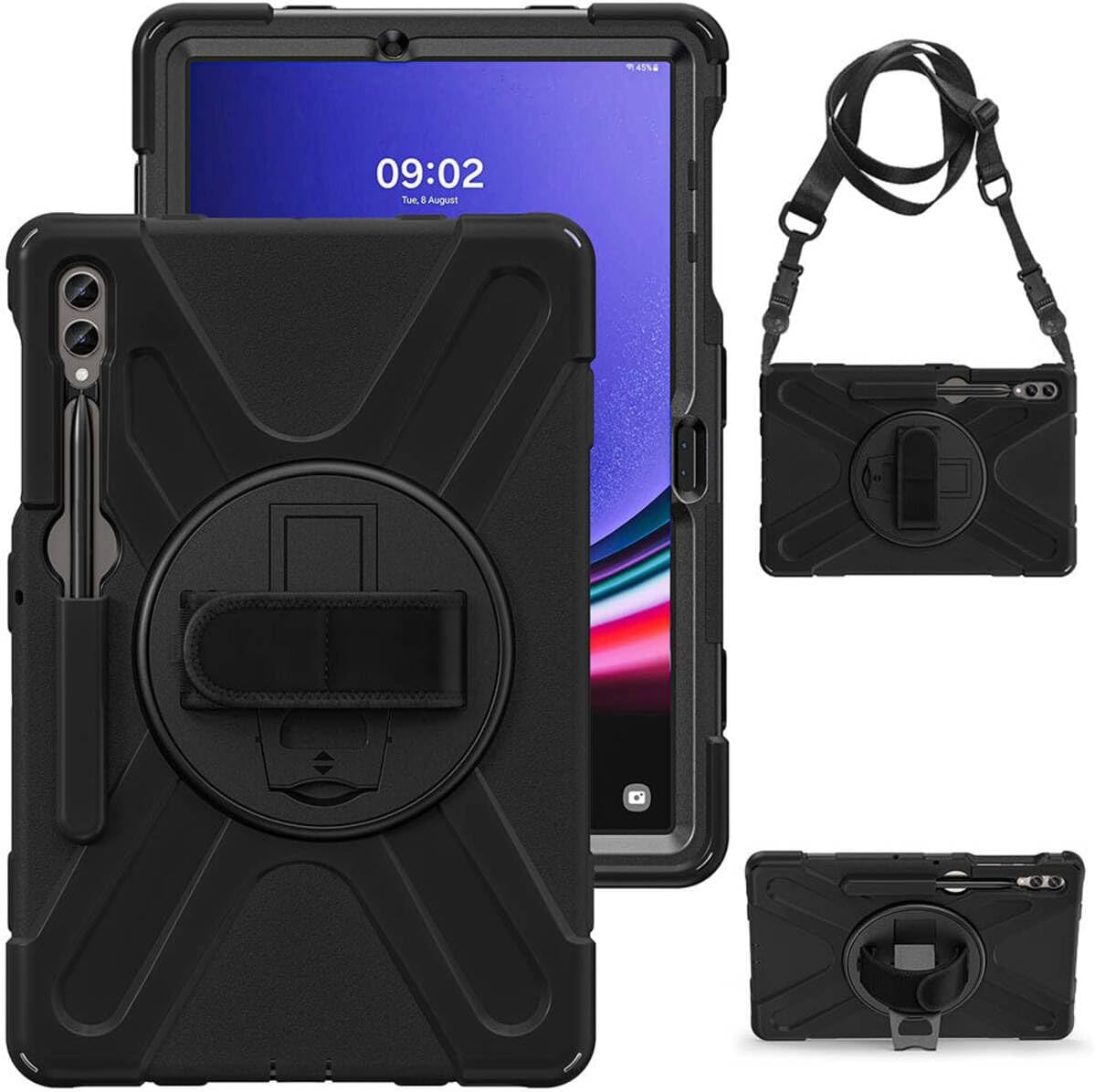 CONSTRAIN - Samsung Galaxy Tab S9 Plus/Tab S9 FE Plus ile Uyumlu Tank Kılıf Omuz Askılı 360 Dönen Standlı Zırh Kapak