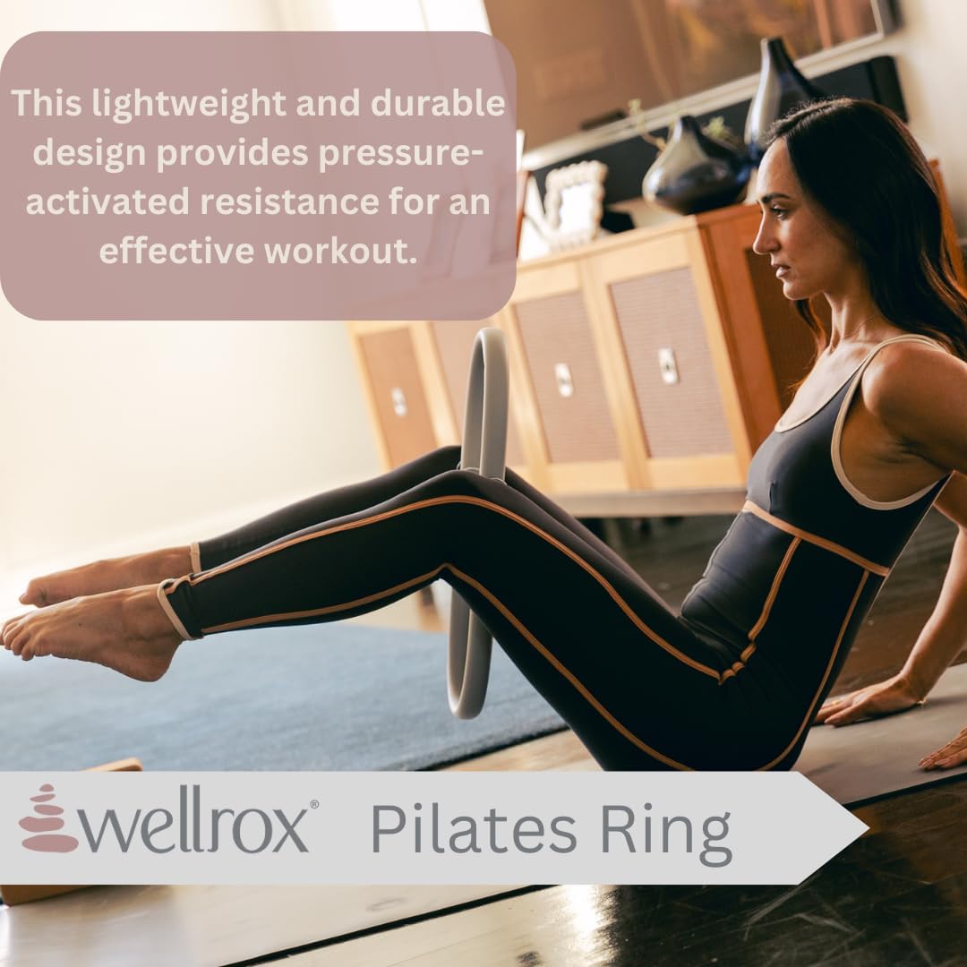 Wellrox Anillo de pilates y bolsa de transporte, anillo de yoga ligero con círculo mágico, ejercitador exterior e interior de muslos para yoga, pilates, entrenamiento de fuerza (15 pulgadas)