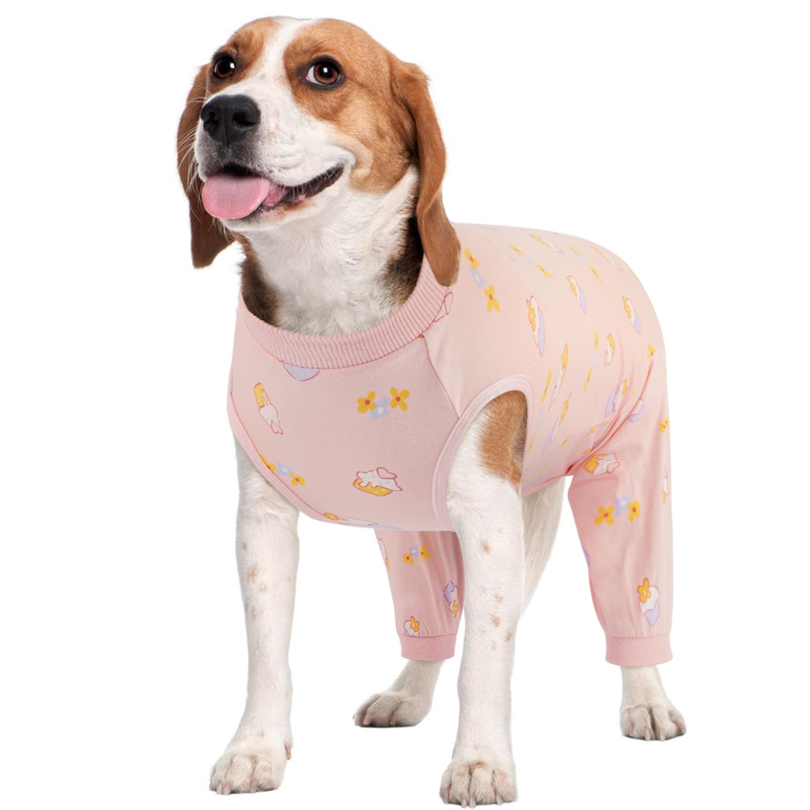 Kuoser Dog Surgery Recovery Suit Female Male, Dogs Surgical Suit with Body Sleeve Hind Legs to Prevent Licking Bite, Dog Bodysuit with Leg Braces Wound Cover, Pink Cake M — image 1