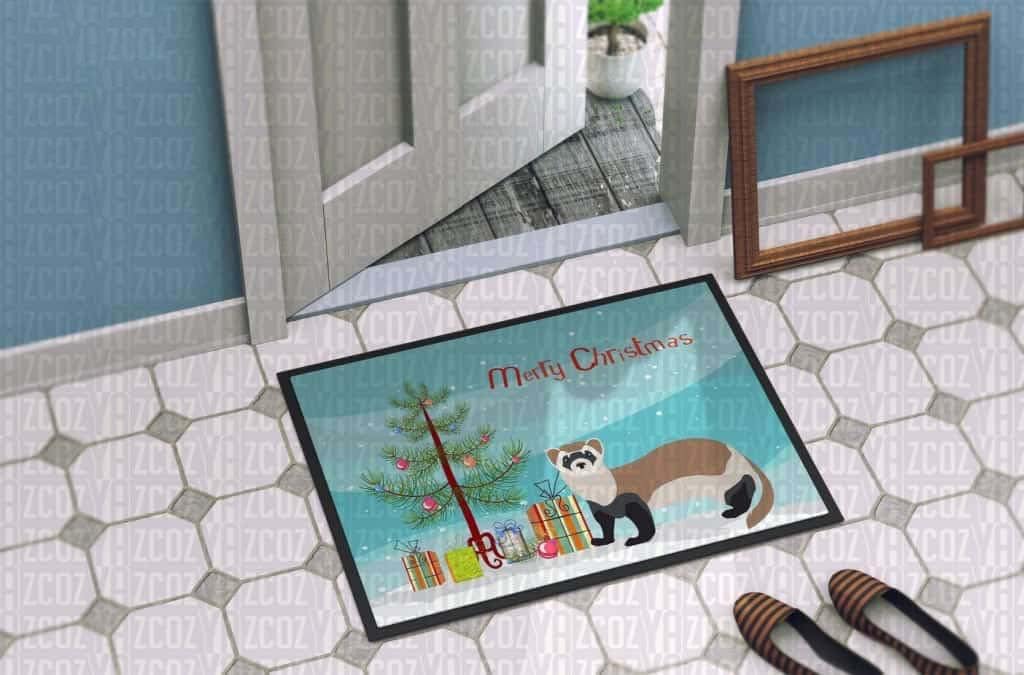 Paillasson extérieur furet de Noël tapis d'entrée brosse en coco